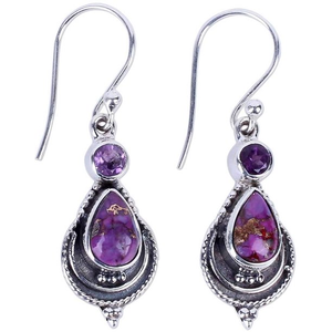 Amethyst and Turquoise Teardrop Sterling Silvers Earrings