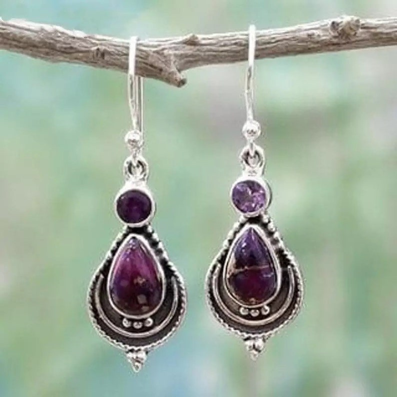 Amethyst and Turquoise Teardrop Sterling Silvers Earrings