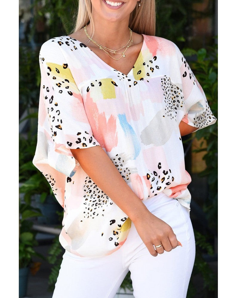 Animal Watercolor Mixed Print Loose Top