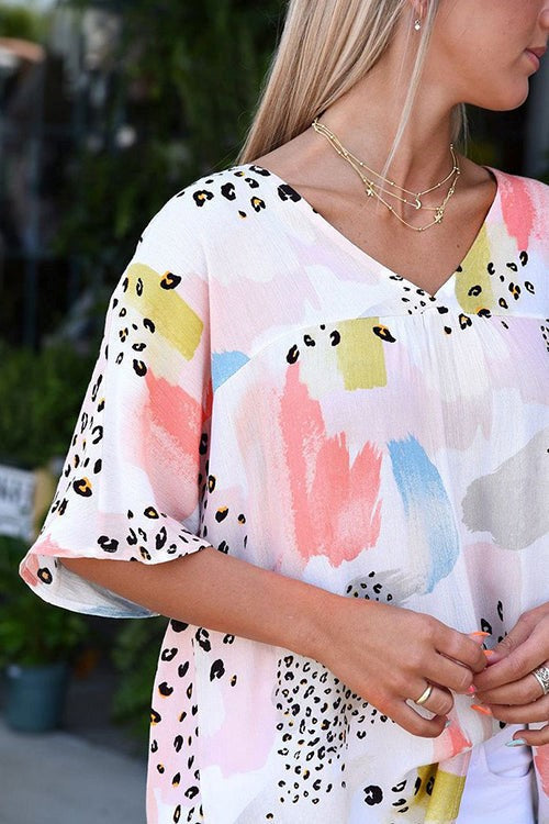 Animal Watercolor Mixed Print Loose Top