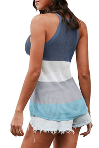 Blue Color Block Striped Knit Tank Top