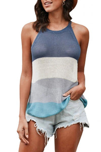 Blue Color Block Striped Knit Tank Top