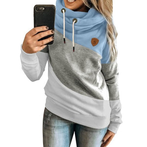 Blue Colorblock Cowl Neck Pullover Hoodie