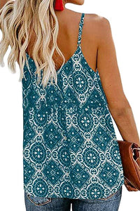 Blue Spaghetti Strap Boho Printed Holiday Camisole