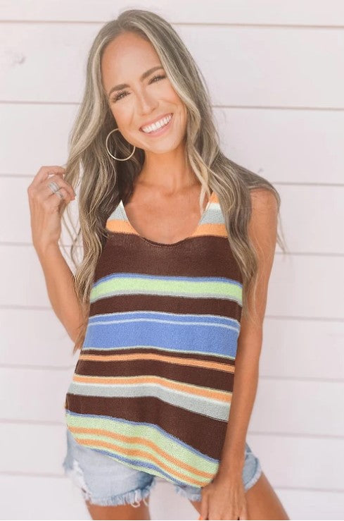 Brown and Green Stripped Tank Top