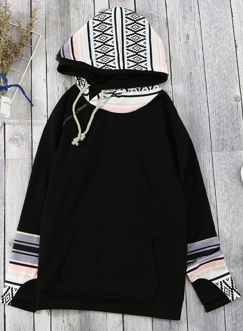 Black Double Hoods Thumb Hole Hoodie