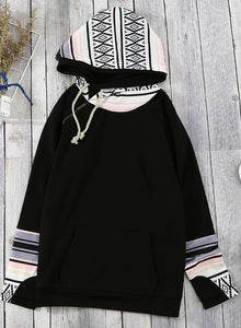 Black Double Hoods Thumb Hole Hoodie