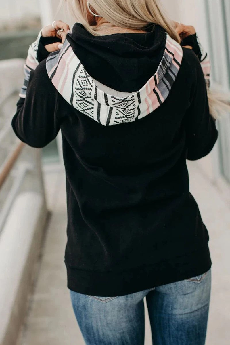 Black Double Hoods Thumb Hole Hoodie