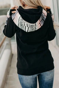 Black Double Hoods Thumb Hole Hoodie