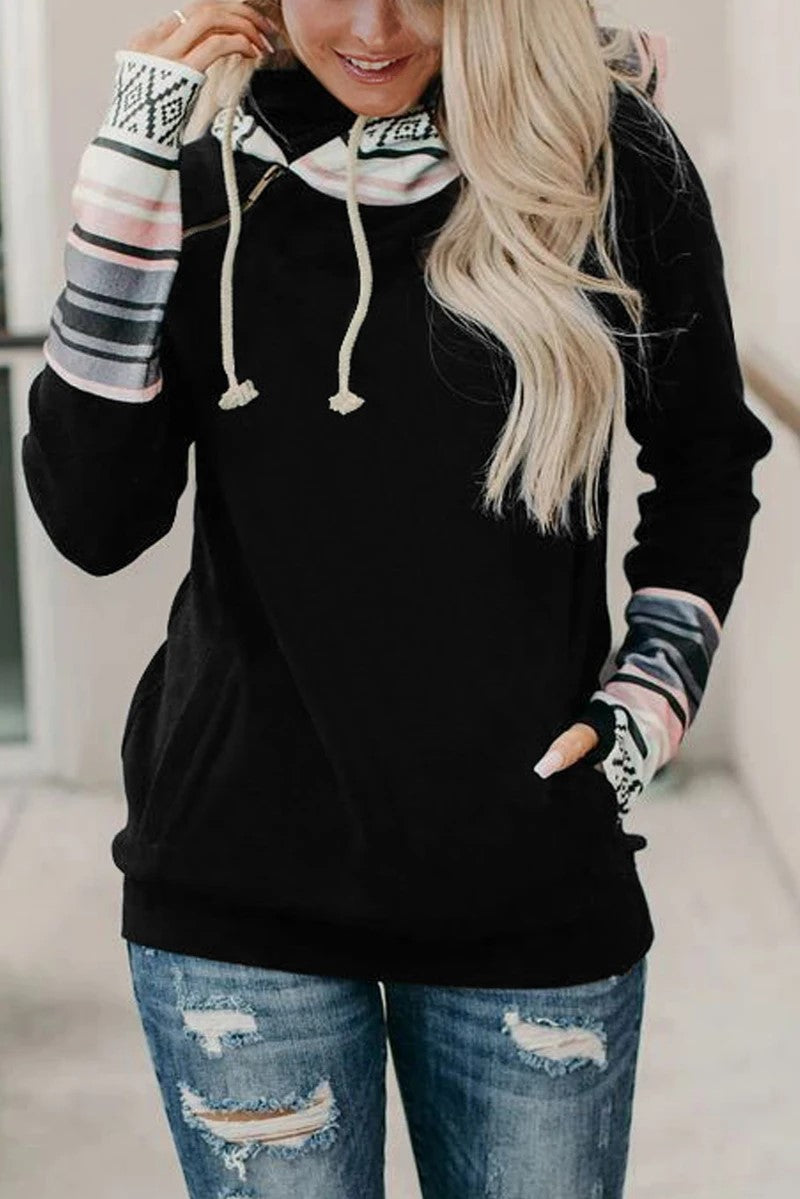 Black Double Hoods Thumb Hole Hoodie