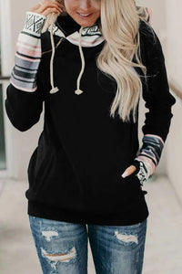 Black Double Hoods Thumb Hole Hoodie