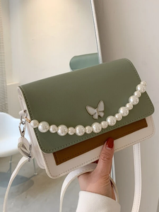 Faux Pearl Decor Flap Square Bag