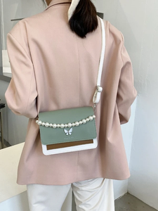 Faux Pearl Decor Flap Square Bag