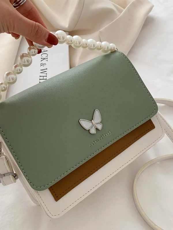 Faux Pearl Decor Flap Square Bag