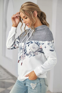 Floral Animal Print Color Block Long Sleeves Hoodie