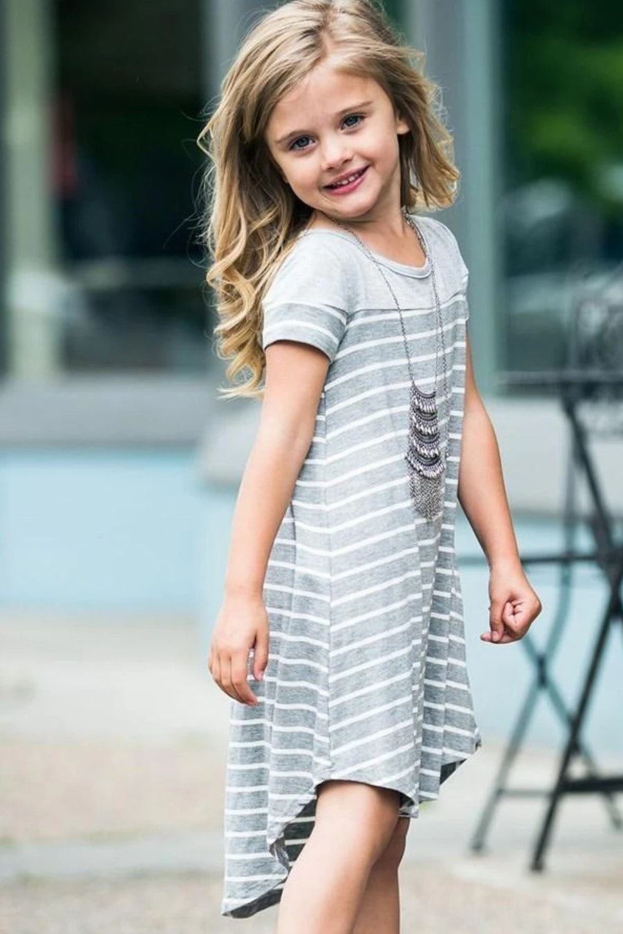 Colorblock Patchwork Striped Girls’ Dress