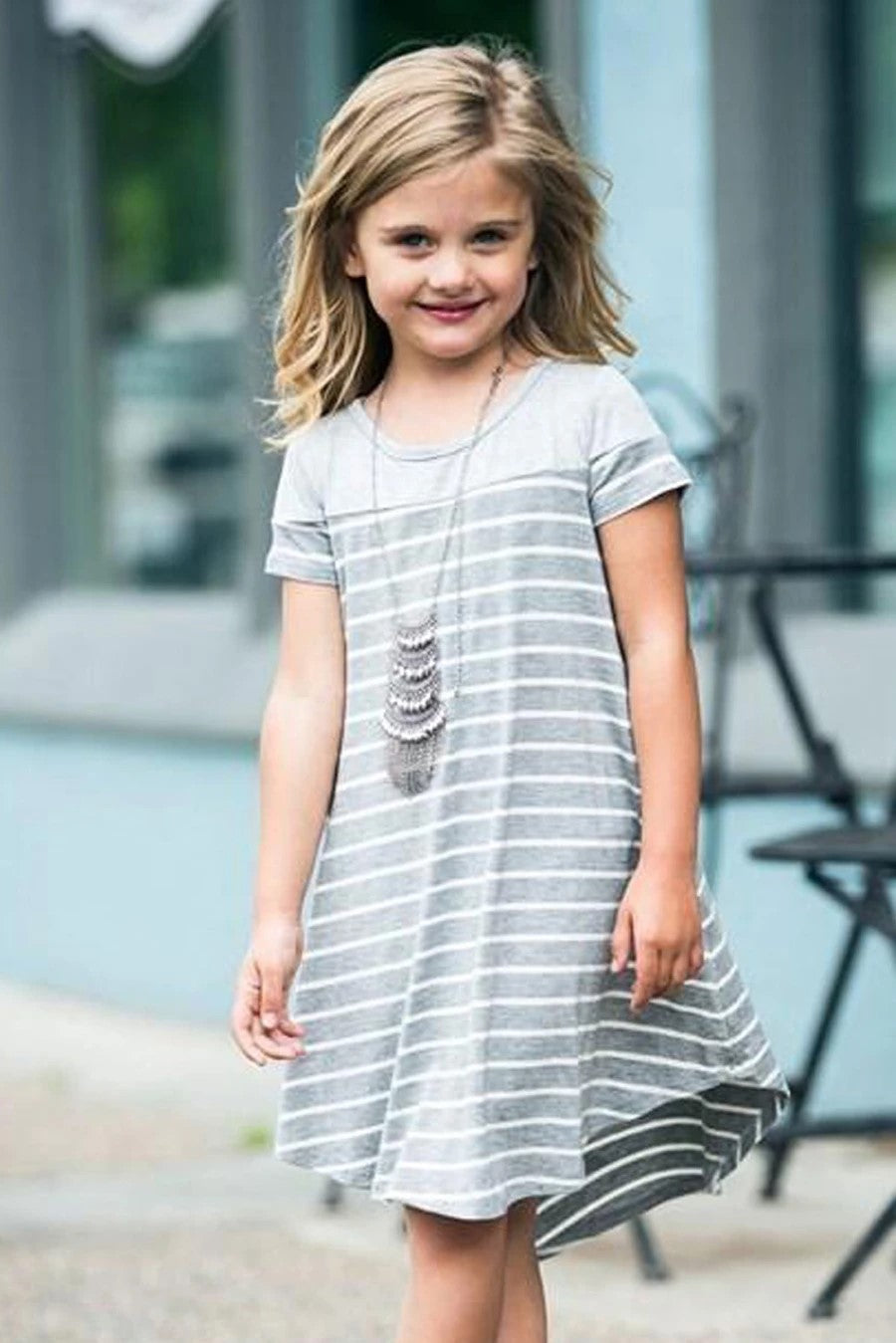 Colorblock Patchwork Striped Girls’ Dress