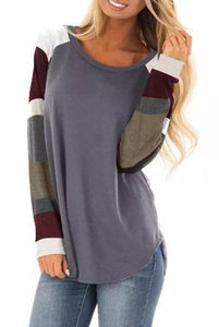Gray Color Blocking Long Sleeve Shirt