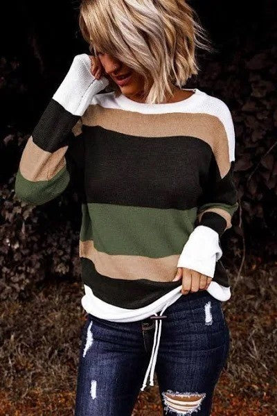 Green Color Block Knit Sweater