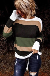 Green Color Block Knit Sweater