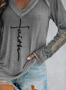 Faith Printed V Neck T-Shirt