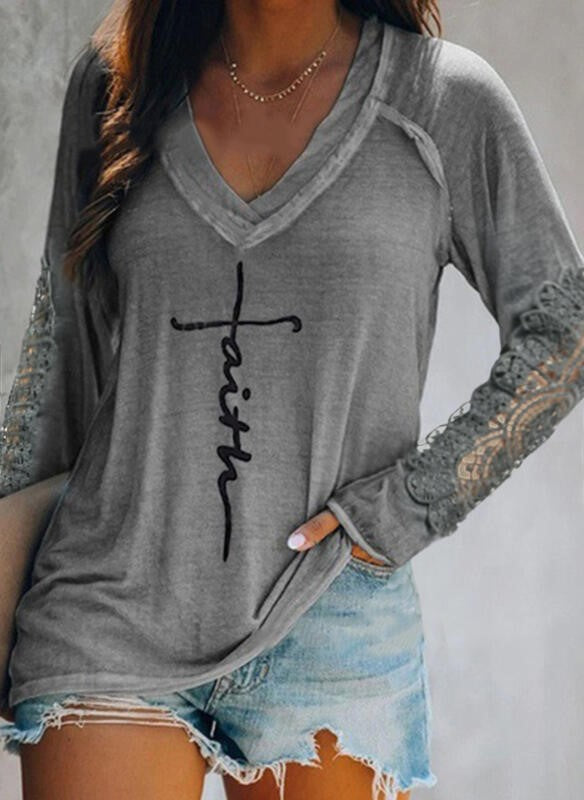 Faith Printed V Neck T-Shirt