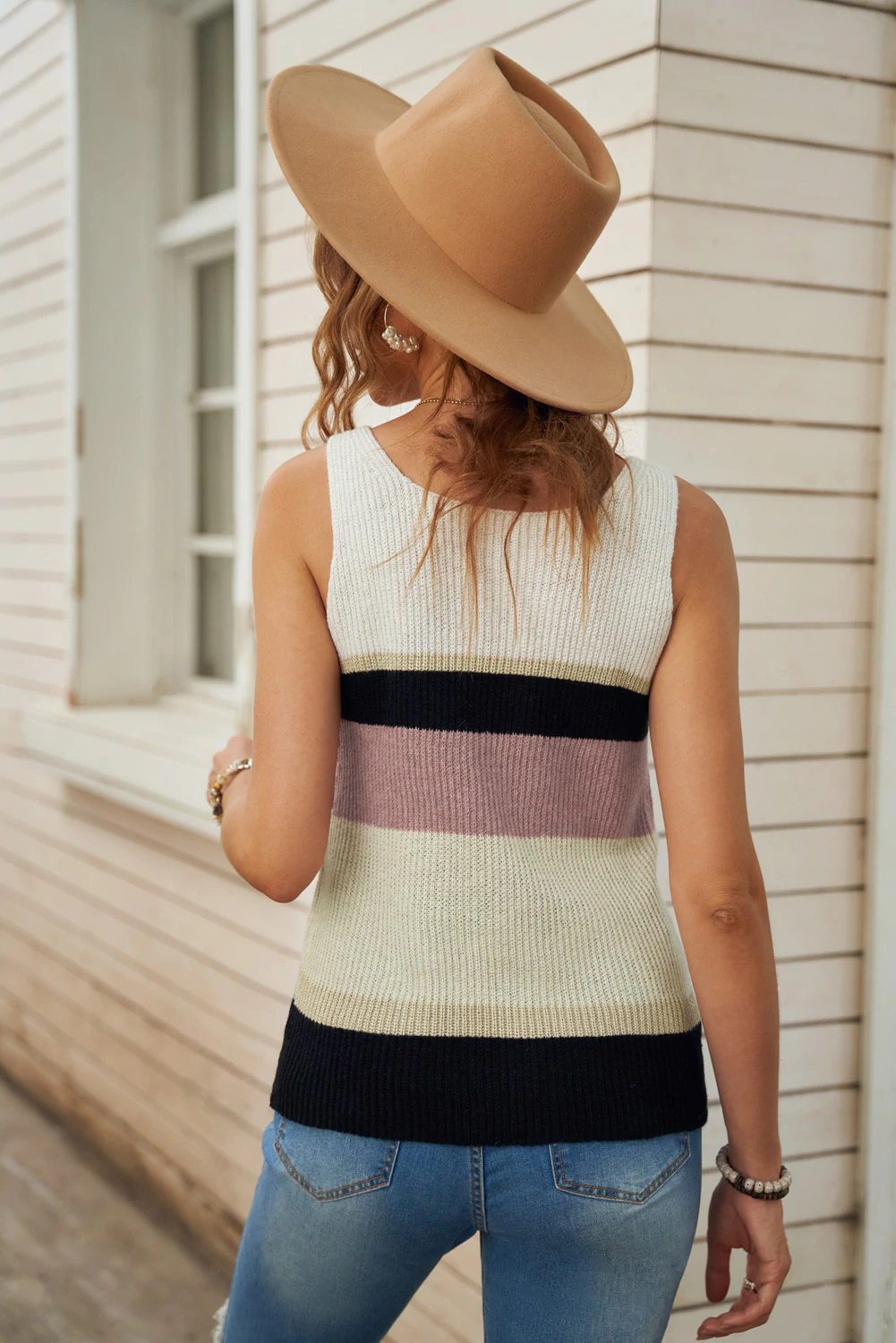 Khaki Color Block Knitted Sweater Vest