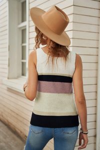 Khaki Color Block Knitted Sweater Vest