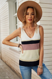 Khaki Color Block Knitted Sweater Vest