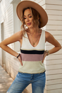Khaki Color Block Knitted Sweater Vest