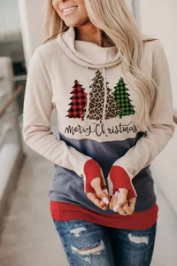 Leopard Christmas Tree Print Hoodie with Thumb Hole
