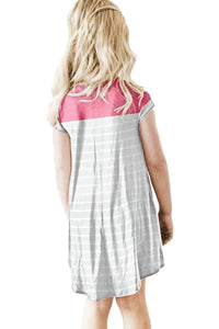 Pink Colorblock Patchwork Striped Girls’ Dress