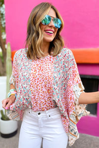 Multicolor Animal Floral Mix Print Cape Top