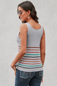 Gray Multicolor Stripes Knit Tank Top