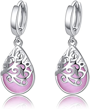 Light Pink Moonstone Teardrop Earrings