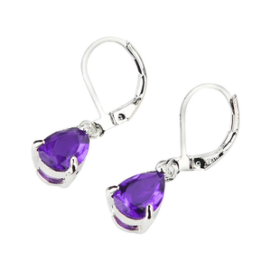 Purple Teardrop Rhinestone Earrings with Sterline SIlver Metal
