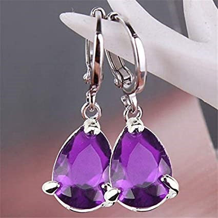 Purple Teardrop Rhinestone Earrings with Sterline SIlver Metal