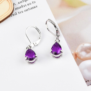 Purple Teardrop Rhinestone Earrings with Sterline SIlver Metal