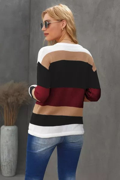Red Color Block Knit Sweater