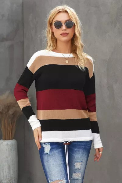 Red Color Block Knit Sweater