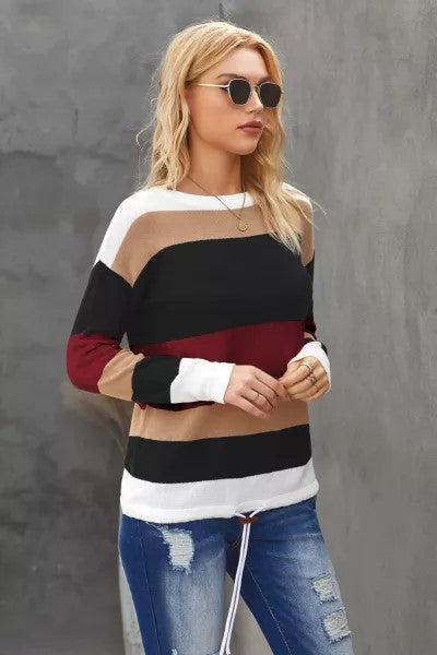 Red Color Block Knit Sweater