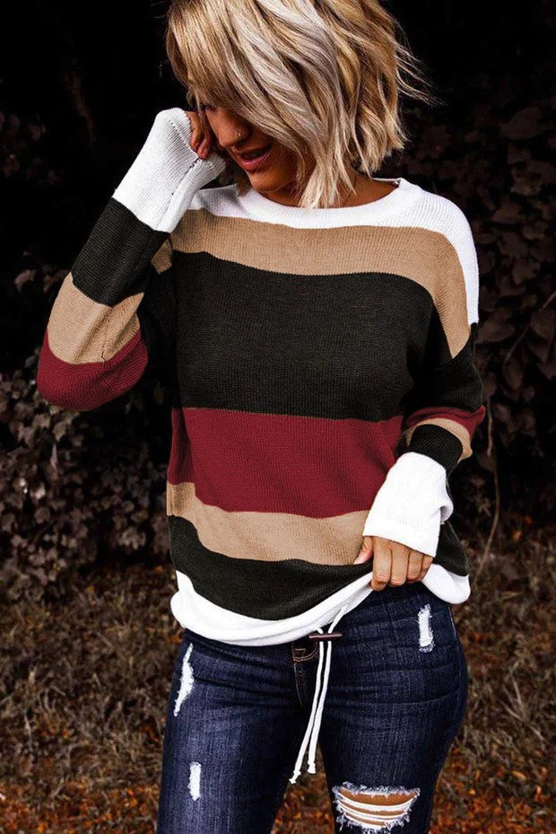 Red Color Block Knit Sweater