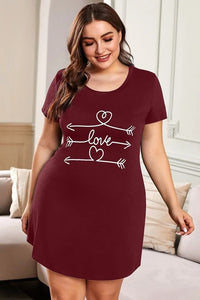Plus Size Love Graphic Print Red Nightwear Mini Dress