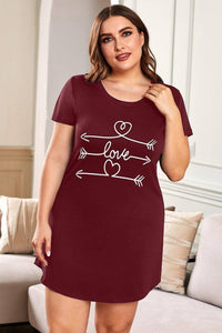 Plus Size Love Graphic Print Red Nightwear Mini Dress