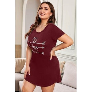 Plus Size Love Graphic Print Red Nightwear Mini Dress