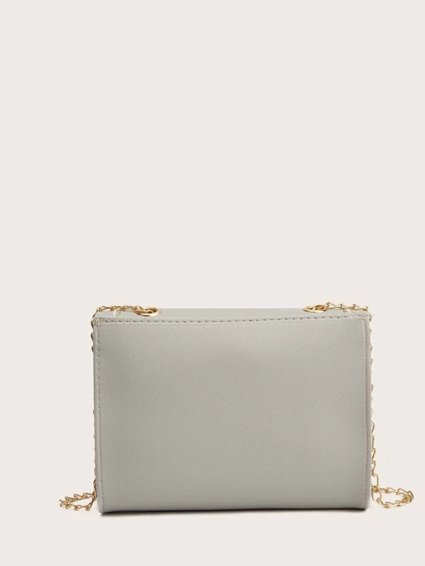 Stitch Trim Color Block Push Lock Chain Bag