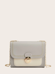 Stitch Trim Color Block Push Lock Chain Bag