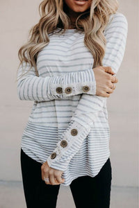 Striped Lace Buttons Splicing Long Sleeve Top