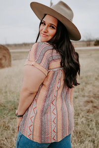 Tribal Geometric Print Plus Size Short Sleeve Top