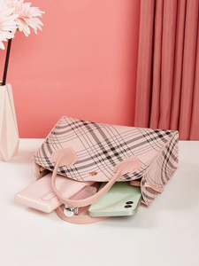 Tartan Pattern Double Handle Satchel Bag
